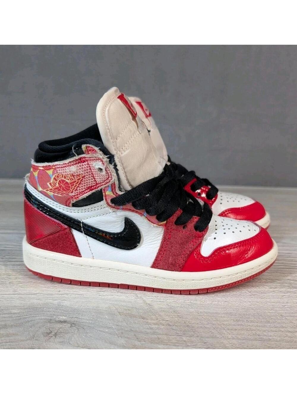 Nike Air Jordan 1 Retro OG High Spider Man Boys 11C Red White Black Shoes Marvel